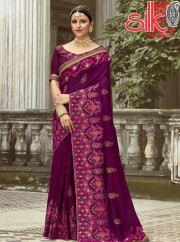 Heavy Embroidery Work Designer	Art Silk Purple Sarees