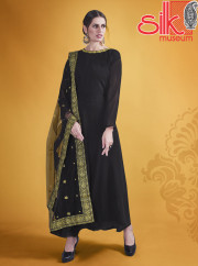 Black Georgette Semi Stitched Suit With 