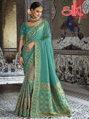 Turquoise Silver Banarasi  Heavy Raw Silk Sarees