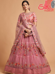 Dusty Pink Lehenga Choli Net With Zari,Badla,Dori,Thread & Embroidery Work