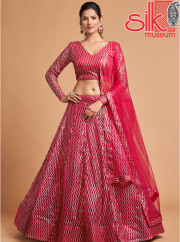Hot Pink Lehenga Choli Net With Thread,Sequins & Embroidery Work