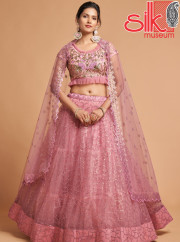 Blush Pink Lehenga Choli Net With Zari,Badla,Dori,Thread & Embroidery Work