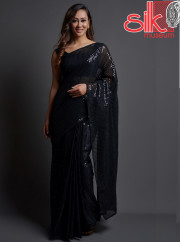 Black Georgette Embellished Saree With Blouse Piece