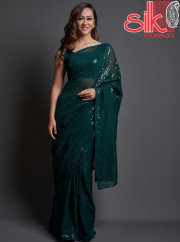 Green Georgette Embellished Saree With Blouse Piece