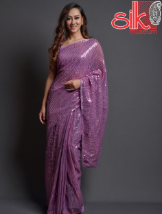 Lavender Georgette Embellished Saree With Blouse Piece