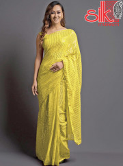 Yellow Georgette Embellished Saree With Blouse Piece