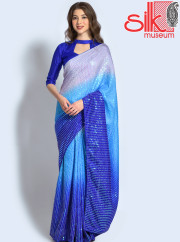 Blue Georgette Embellished Saree With Blouse Piece