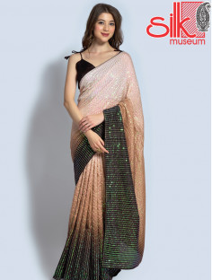 Brown Georgette Embellished Saree With Blouse Piece
