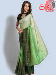 Pista Green Georgette Embellished Saree With Blouse Piece