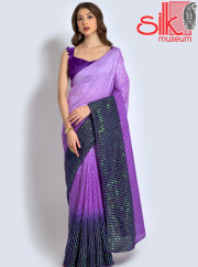 Purple Green Georgette Embellished Saree With Blouse Piece