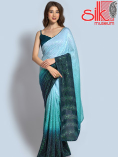 Sea Green Georgette Embellished Saree With Blouse Piece