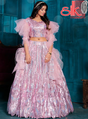 Baby Pink Heavy Lehenga Choli With Sequins & Stone Handwork With Elaborate Patterns