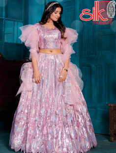 Baby Pink Heavy Lehenga Choli With Sequins & Stone Handwork With Elaborate Patterns