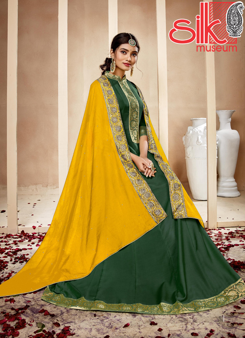 Green Heavy Masleen with Dola Jacquard Lace & Handwork