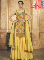 Yellow Dress Printed Chinon Silk,Chiffon