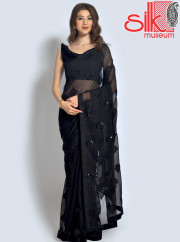 Black Saree Georgette With Sequence,Thre