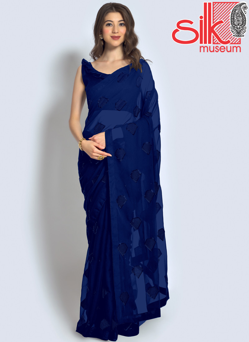 Blue Saree Georgette With Sequence,Thread & Embroidery Work