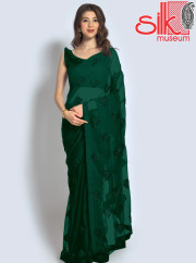 Green Saree Georgette With Sequence,Thre