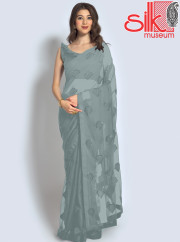 Grey Saree Georgette With Sequence,Threa