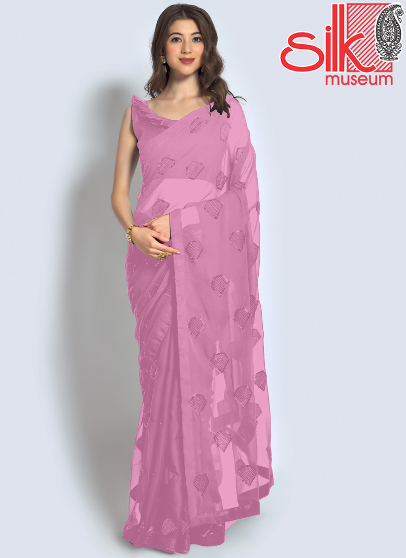 Onion Saree Georgette With Sequence,Thread & Embroidery Work