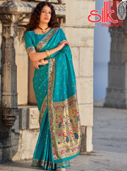 Turquoise Banarasi Soft Silk Designer Sa