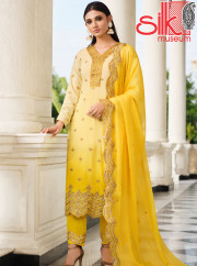 Yellow Semi-stitched Embroidered Dress Material With Dupatta