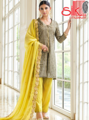 Grey Semi-stitched Embroidered Dress Material With Dupatta
