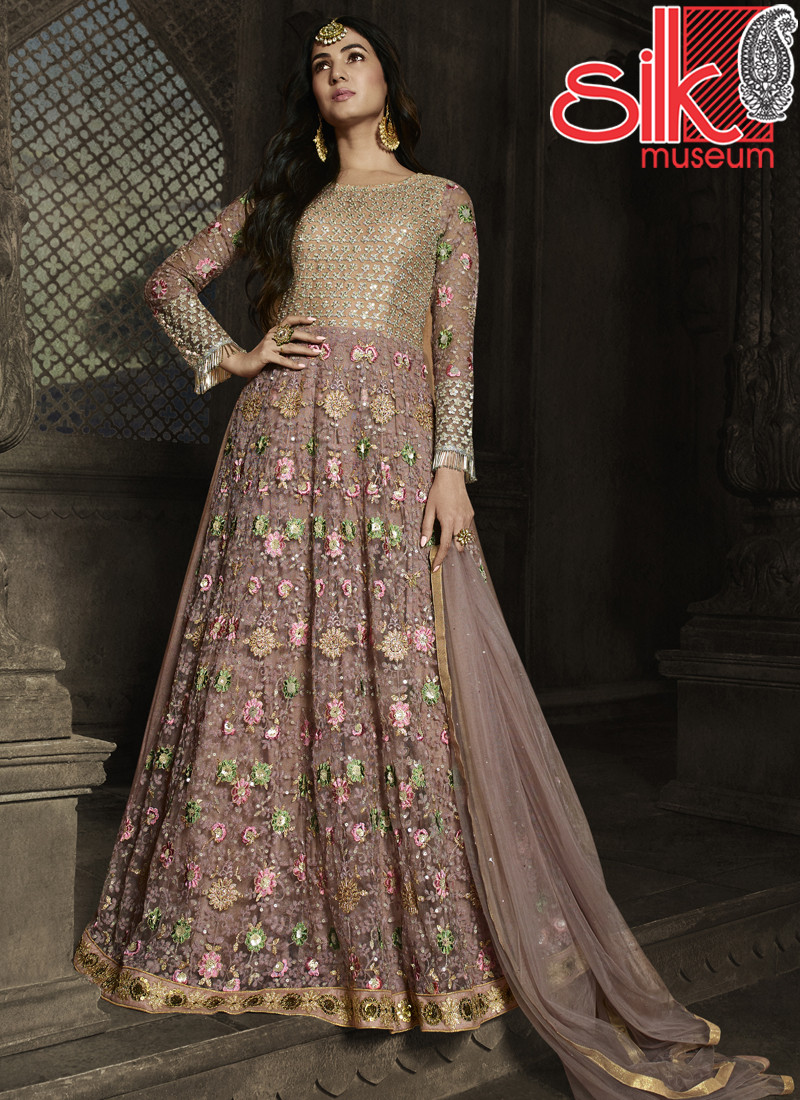 Pink Unstitched Embroidered Dress Material With Dupatta
