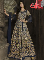 Navy Blue Unstitched Embroidered Dress M