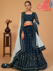 Teal Lehenga Choli Georgette With Sequins & Multicolor Embroidery Work