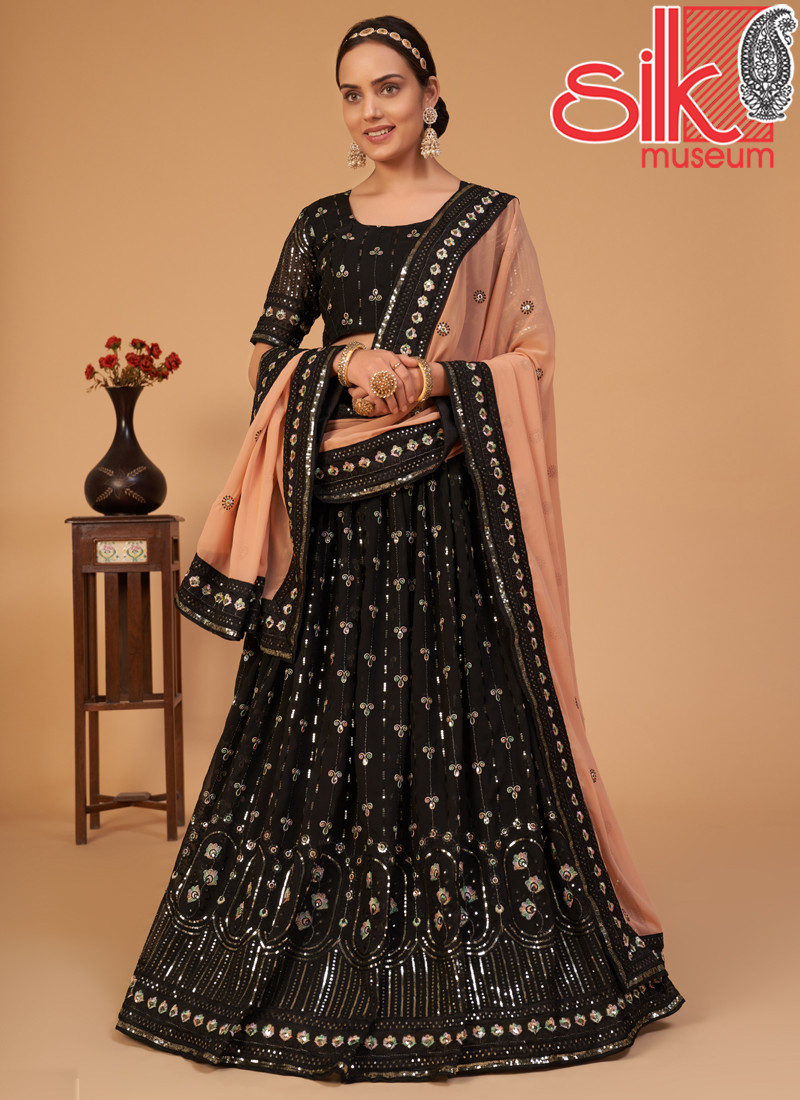 Black Lehenga Choli Georgette With Sequins & Multicolor Embroidery Work