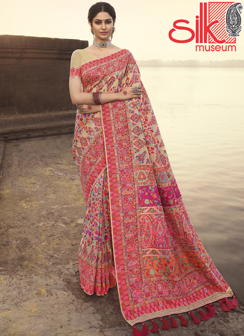 Light Tussar Sarees With Contrast Red Soft Banarasi Kora Silk