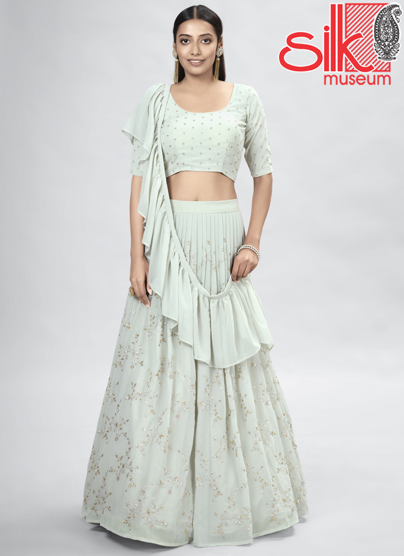 Light Green Georgette Lehenga With Thread & Sequins