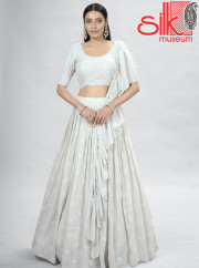 Off-White Georgette Lehenga With Thread 