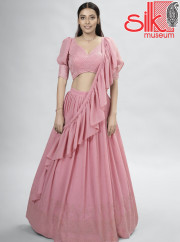 Pink Georgette Lehenga With Mukaish,Thread & Sequins Work