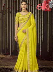 Yellow Saree Chinon Silk With Zari & Sequins Work