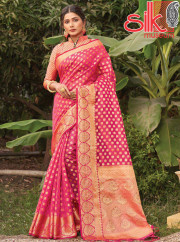 Heavy Pink Organza Saree With Zari Wevon Designer Work