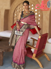 Pink Silk With Jacquard Border Pallu Saree Style Bandhani