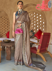 Brown Silk With Jacquard Border Pallu Saree Style Bandhani