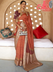 Orange Silk With Jacquard Border Pallu Saree Style Bandhani