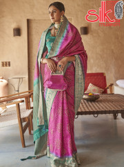 Fuchsia Silk With Jacquard Border Pallu Saree Style Bandhani