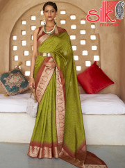 Green Silk With Jacquard Border Pallu Saree Style Bandhani