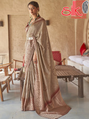 Silver Silk With Jacquard Border Pallu Saree Style Bandhani