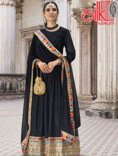 Designer Black Georgette Dress With Heavy Sequence Embroidery Work