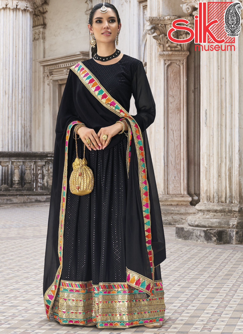 Designer Black Georgette Dress With Heavy Sequence Embroidery Work