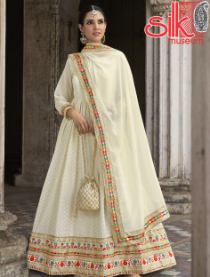 Designer White Georgette Dress With Heavy Sequence Embroidery Work