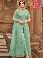 Pista Net & Satin Suit With Embroidery &