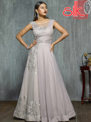 Grey Gown Net & Santoon Fabric With Ston