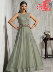 Light Green Gown Net & Santoon Fabric With Stone, Thread & Sequins Work