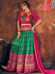 Pink-Green Lehenga Choli Velvet Tushar Silk With Digital Patola Printed,Swarovski Work